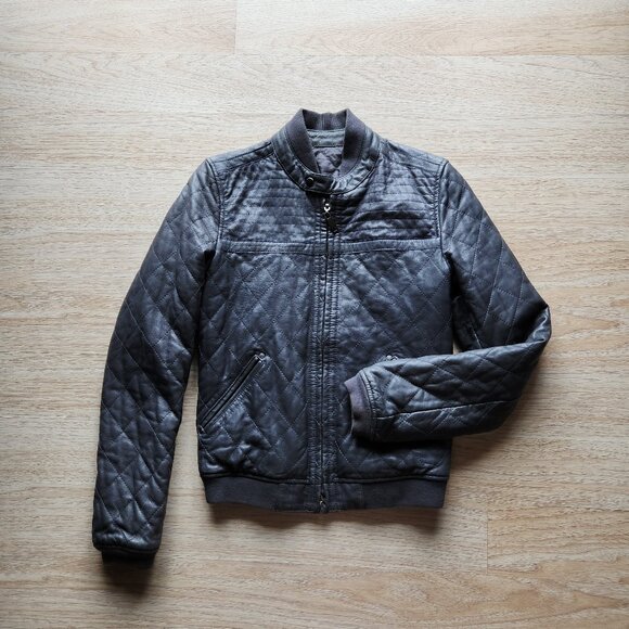 Vintage Diesel Lamb Leather Quilted Reversible Moto Bomber Jacket Black - Picture 4 of 16